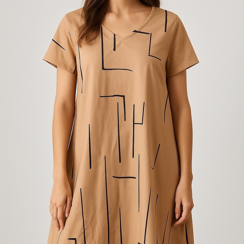 MISSLOOK Tan‎ & Black MIDI Dress Size Medium